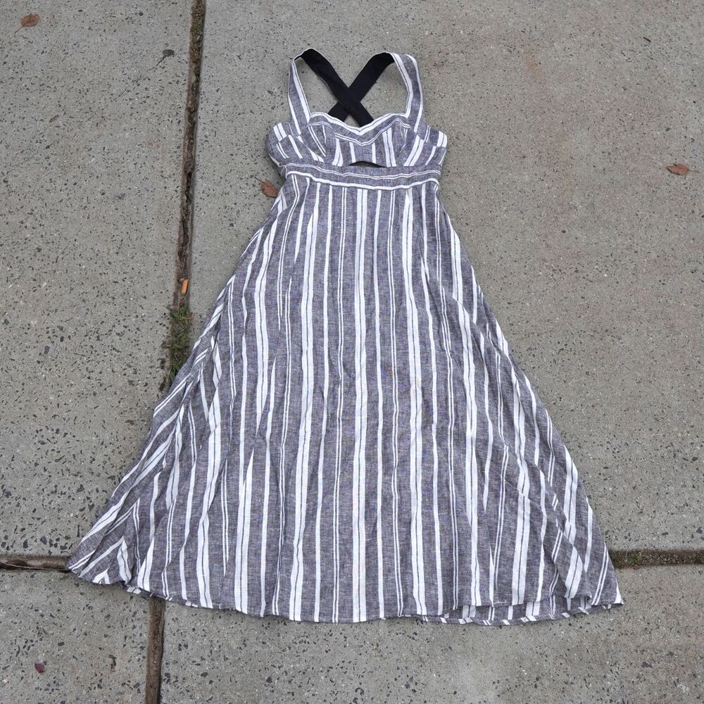 BCBGMAXAZRIA Striped Linen Midi Dress Size 0 NWT Halter Cutout A Line Sundress
